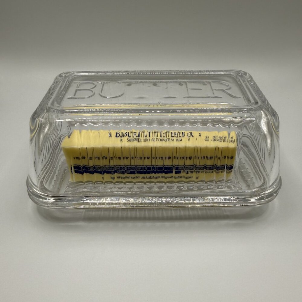 Classic Retro Clear Glass Butter Dish Large
